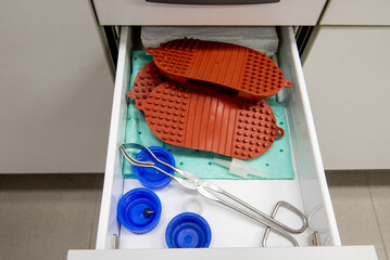 Laboratory equipment in the drawer in the laboratory.