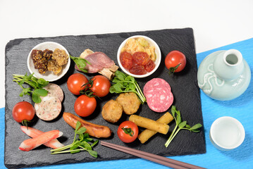 オードブルと日本酒