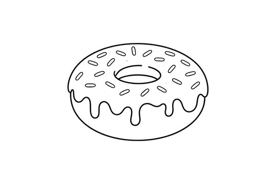 Outline of a glazed donut with sprinkles - black and white simple line art