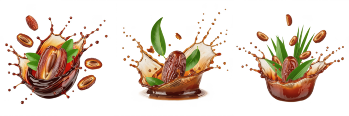 Date fruit Phoenix dactylifera, date with juice splash, fresh date dried date medjool date deglet nour date palm khajur datte oil paint