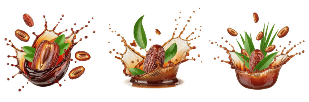Date fruit Phoenix dactylifera, date with juice splash, fresh date dried date medjool date deglet nour date palm khajur datte oil paint