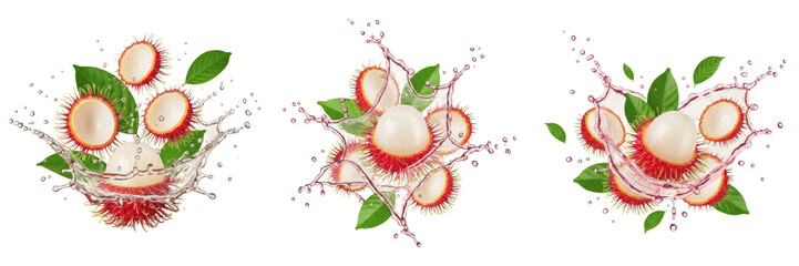 Rambutan fruit Nephelium lappaceum, rambutan with juice splash, red rambutan hairy fruit rambutan lychee longan family tropical fruit oil paint