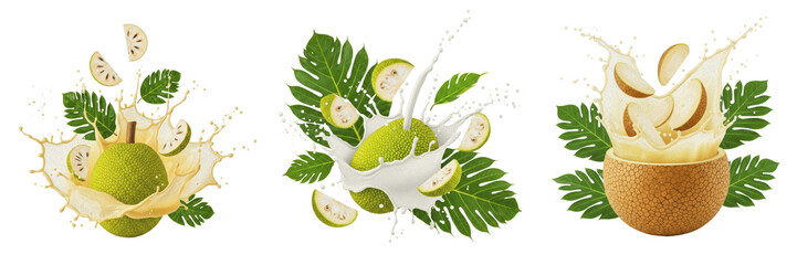 Breadfruit fruit Artocarpus altilis, breadfruit with juice splash, tropical breadfruit artocarpus fruit ulu mei panapén oil paint