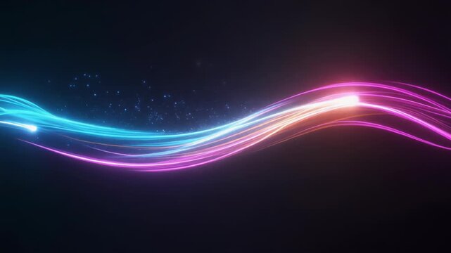 Abstract blue and purple background with glowing light waves and flowing lines creates a dynamic motion texture for a bright artistic wallpaper design