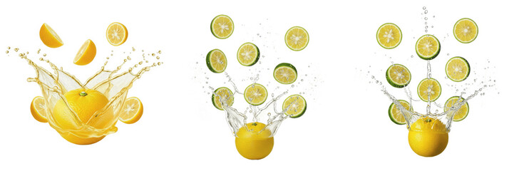 Yuzu fruit Citrus junos, yuzu with juice splash, asian lemon aromatic citrus sour peel fruit oil paint