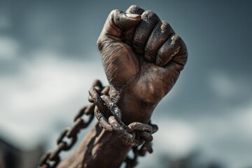 Raised Fist In Chains: A Powerful Symbol Of Struggle, Resilience, And Call For Freedom Against Oppression