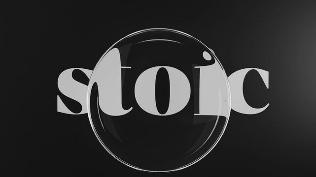 glass effect circle hovering over text saying stoic, stoicism, philosophy