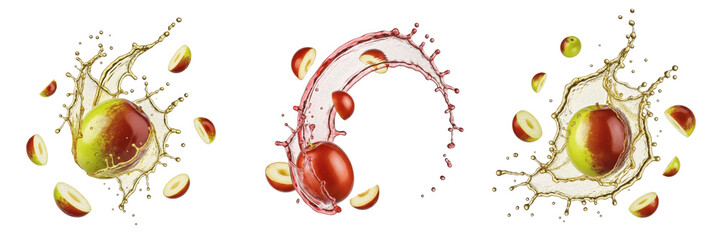 Ziziphus fruit Ziziphus mauritiana Ziziphus jujuba, ziziphus with juice splash, indian jujube ber...