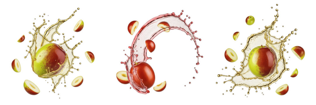 Ziziphus fruit Ziziphus mauritiana Ziziphus jujuba, ziziphus with juice splash, indian jujube ber fruit tropical round berry oil paint