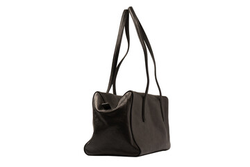 Black leather bag isolated on white background. Satchel bag.