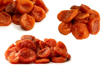 Dried apricots isolated on white background.