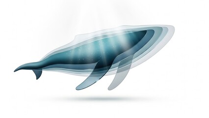 Obraz premium Minimalist Humpback Whale Silhouette Sculpture with Light Rays, Oceanic Blues, Whale Day Symbolism