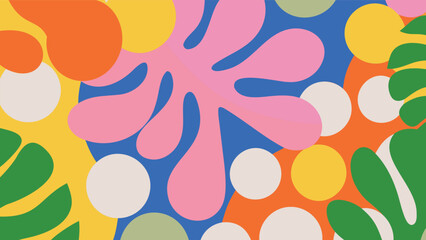 Vibrant abstract background with colorful floral shapes and polka dots pattern design