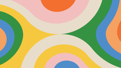Vibrant abstract background with colorful concentric circles in yellow green blue orange and pink hues