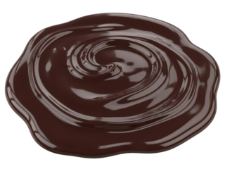 Glassy dark chocolate melted glaze isolated on transparent background glossy finish for premium ads