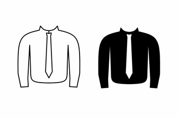 Shirt with tie minimalist vector icon set in outline and solid style, ideal for business branding, office graphics, UI icons, and print design