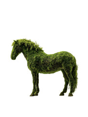 Topiary Horse: A serene, meticulously crafted topiary horse, its form sculpted entirely from vibrant green foliage, stands as a testament to the art of horticultural design.