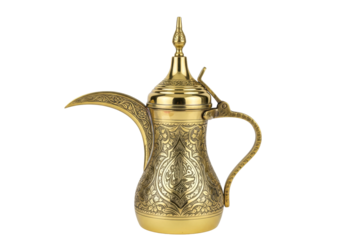 ornate golden dallah coffee pot with arabesque pattern