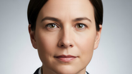 A confident businesswoman with a professional demeanor and a subtle smile