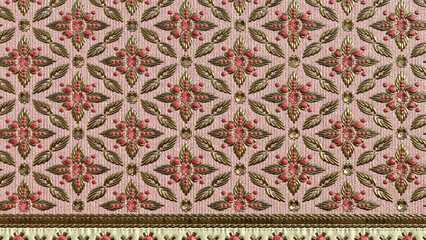 Ornate Pink Indian Bridal Fabric with Gold Embroidery Beads and Sequins for Traditional Luxury Ethnic Fashion