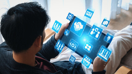 People networking and digital community with teamwork, partnership, collaboration and connection...