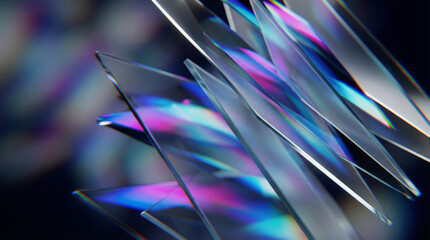 Layered crystal plates with spectral light dispersion in cyan and magenta gradients for abstract geometry or optics concepts