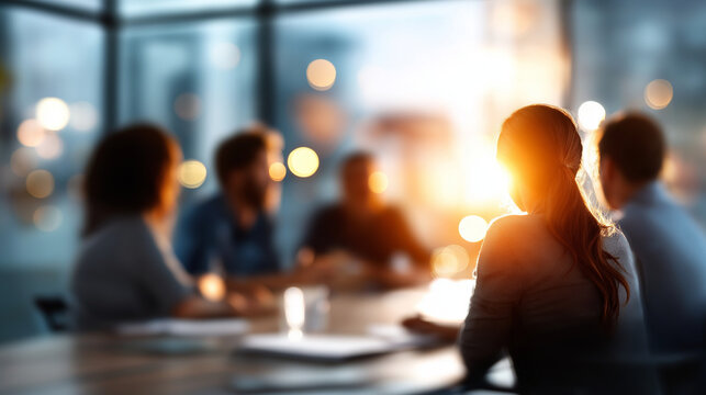 Blur office meeting blurred background faceless business people working group boardroom discussion teamwork brainstorming executive seminar professional training small startup