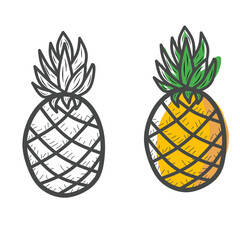 Seamless pattern of pineapple, Hand drawing Doodle pineapple. pineapple doodle pattern background, pineapple Seamless Pattern for coloring kids books