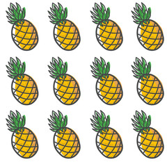Seamless pattern of pineapple, Hand drawing Doodle pineapple. pineapple doodle pattern background, pineapple Seamless Pattern for coloring kids books