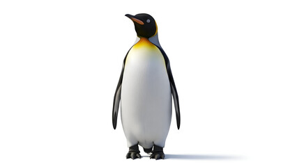 Obraz premium Realistic image of a penguin standing upright on a clean white background, showing detailed feathers, strong black and white contrast, and a sharp minimalist look.