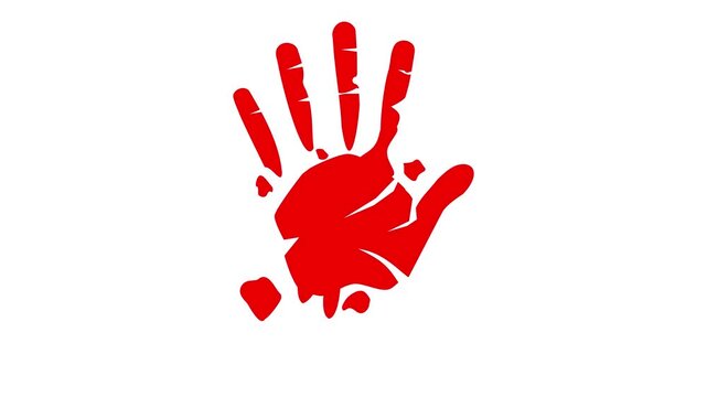 Bloody hand print isolated on white background.