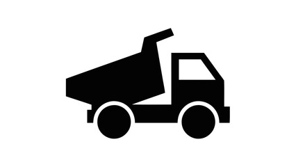 Vector illustration of a black silhouette of a dump truck with its bed raised, signifying construction or hauling work