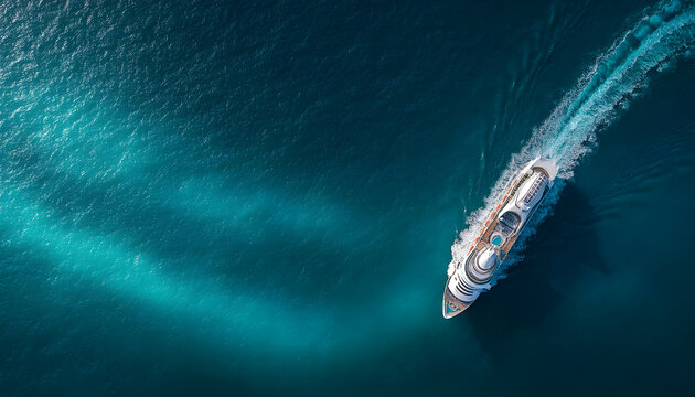 Aerial view of beautiful white cruise ship above luxury cruise in the ocean sea concept tourism travel on holiday take a vacation time on summer, webinar banner forwarder mast