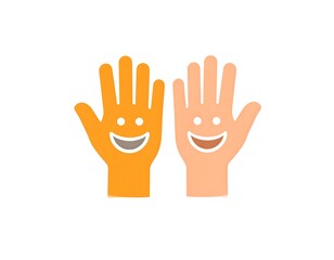 Obraz premium Two hand outlines, one orange and one beige, each displaying a smiling face on the palms
