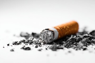 Cigarette stub and ashes on a flat surface after use in a simple setting