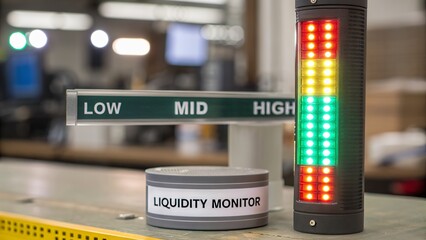 Liquidity monitor with status indicator lights in industrial setting