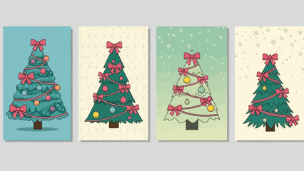 Naklejka premium Festive christmas tree designs with bows and ornaments for holiday season greetings