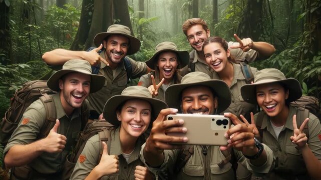 Group of friends taking a selfie together 97