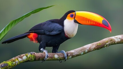 Obraz premium Colorful Toucan Perched on Tree Branch in Natural Jungle Environment