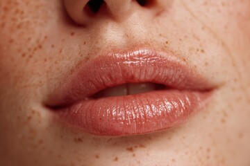 Fototapeta premium Close view of lips highlighting natural features and skin texture during daytime