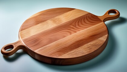 crafted simplicity a round wooden cutting board with handle emphasizing natural textures against a clear canvas