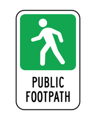 Public Footpath Information Sign - Green and White Vector Pedestrian Walkway and Trail Symbol