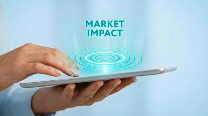 Business high level planning concept market impact digital strategy visualization on tablet for modern leadership focus