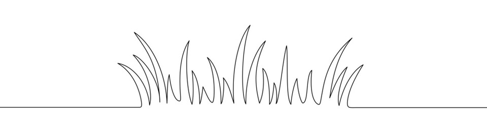 A thick tuft of grass or a section of a lawn, symbolizing nature, ecology, and spring renewal. Drawing in one line art style with editable black stroke. Vector illustration.