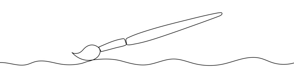 One continuous line of a classic art brush. Line art of a paint brush. Drawing in one line style with a black stroke. Vector illustration.