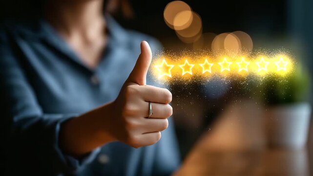 Customer showing thumbs up with smiley face and star rating satisfaction guarantee visualization positive feedback interface trusted service indicator quality assurance symbol