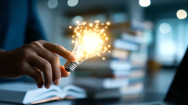 Hand touching AI light bulb icon with education interface artificial intelligence in learning smart education platform innovative e learning technology digital knowledge system