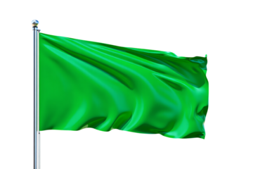 Bright green waving flag isolated on transparent background fluttering in the wind
