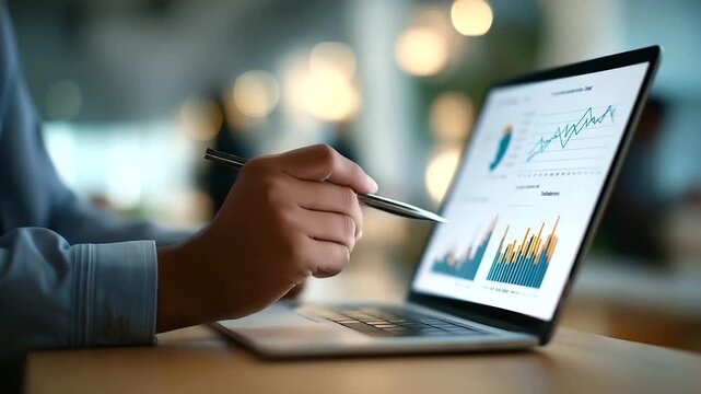 Business hand analyzing digital resume data with stylus innovative recruitment visualization HR analytics interface online hiring dashboard modern employment platform
