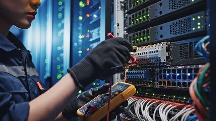 Technician Performing Maintenance and Troubleshooting in a Data Center Server